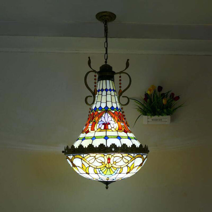 Traditional Vintage Half Round Table Teardrop Iron Glass 5/8 Light Pendant Light For Living Room