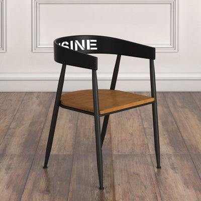 Silla de comedor contemporánea nórdica con estructura de hierro redonda y tapizada en cuero sintético con respaldo y reposabrazos para comedor 