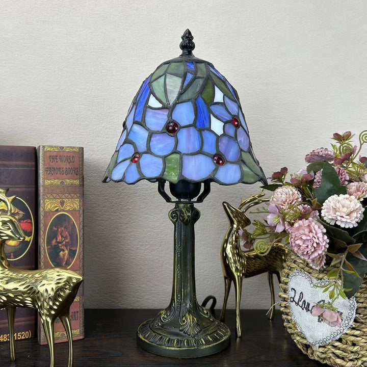 Traditional Tiffany Alloy Glass Dome Flower 1-Light Table Lamp For Bedside