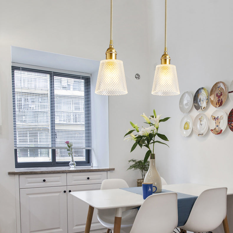 Moderner minimalistischer zylindrischer trapezförmiger Messingglas-Kronleuchter mit 1/2/3 Lichtern für das Esszimmer 
