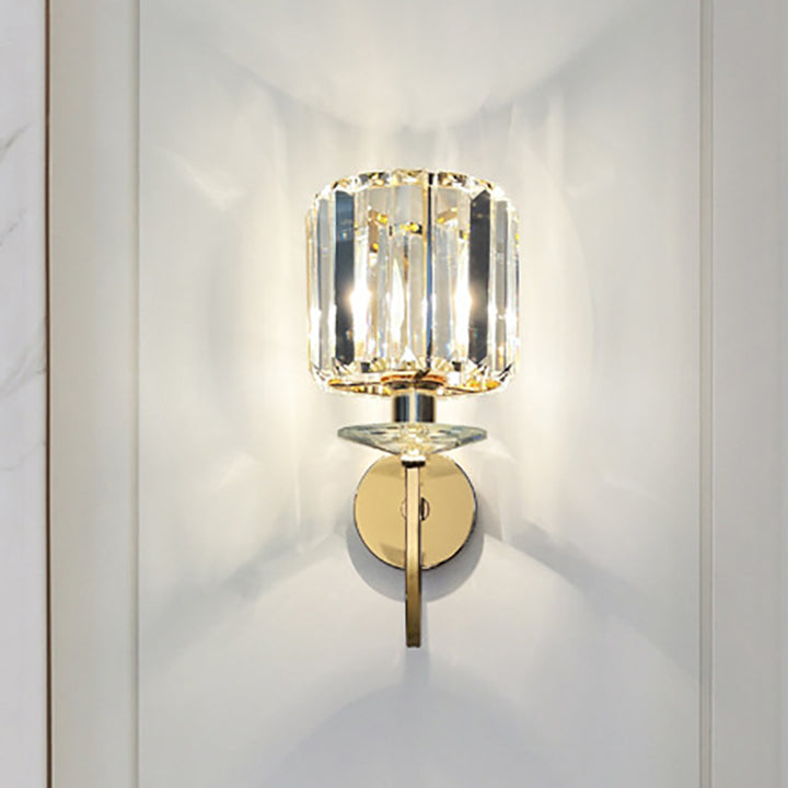 Modern Luxury Metal Iron Stainless Steel Crystal Ball Cylinder 1-Light Wall Sconce Lamp For Bedside