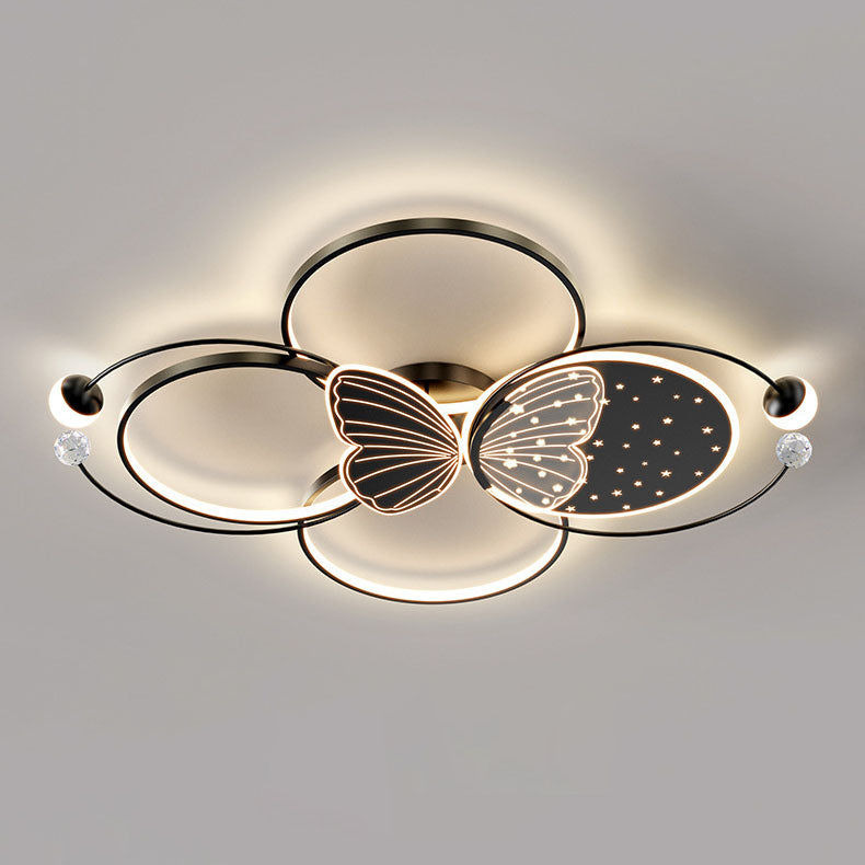 Luz de techo LED empotrada de hierro acrílico creativa contemporánea con mariposa para dormitorio 