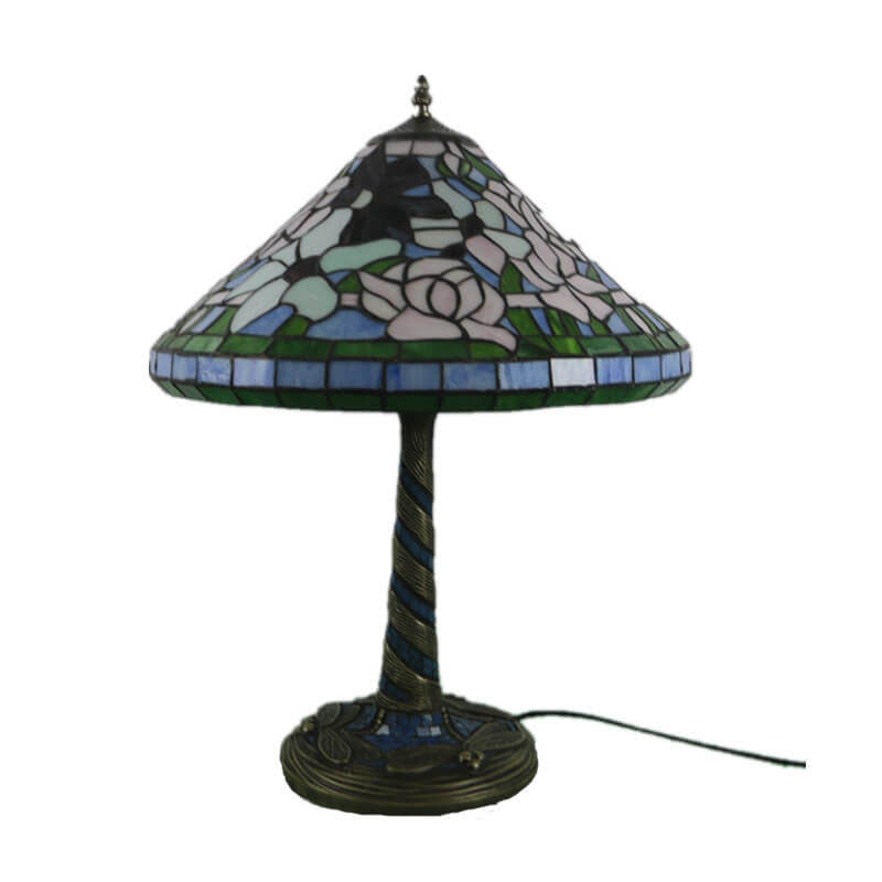 Traditional Tiffany Flower Decor Stained Glass Dome 2-Light Table Lamp For Bedroom