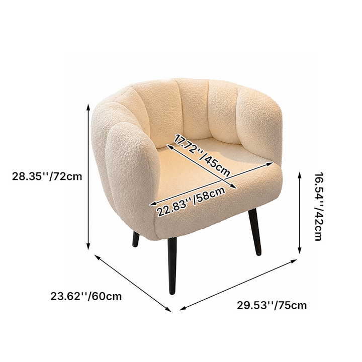 Taburete tocador moderno minimalista con cojín de asiento curvo, tela sherpa, esponja y acero al carbono, con respaldo y reposabrazos, para dormitorio 