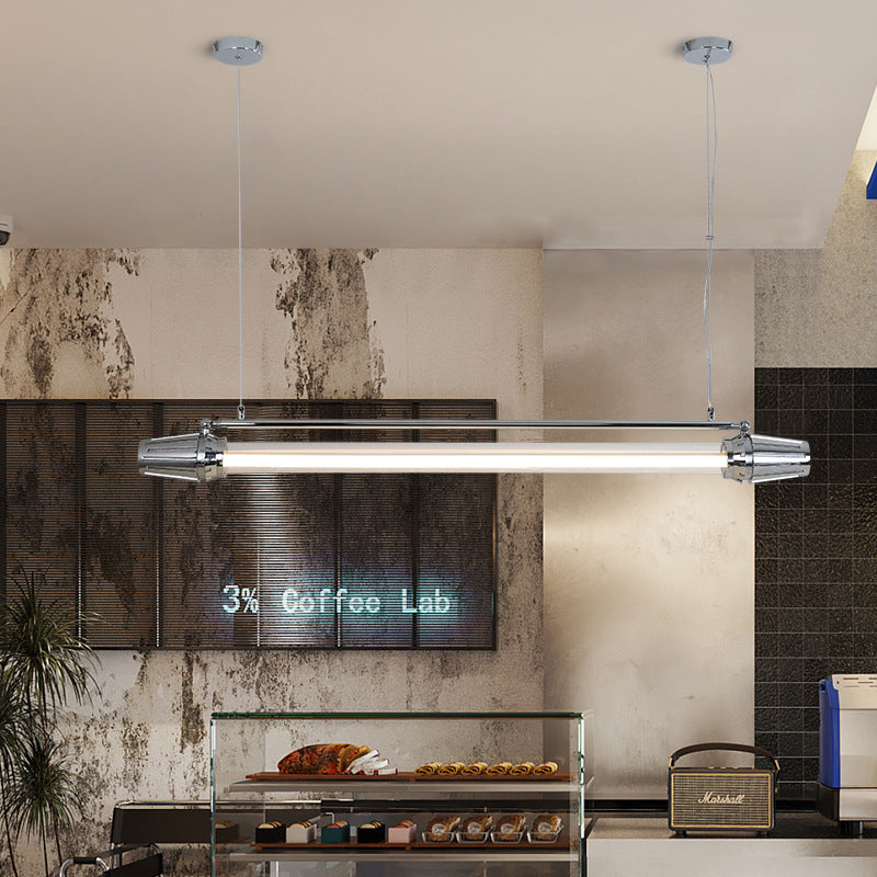 Zeitgenössischer Industrieller Streifen Aluminium Acryl LED Insel Licht Kronleuchter Für Esszimmer 
