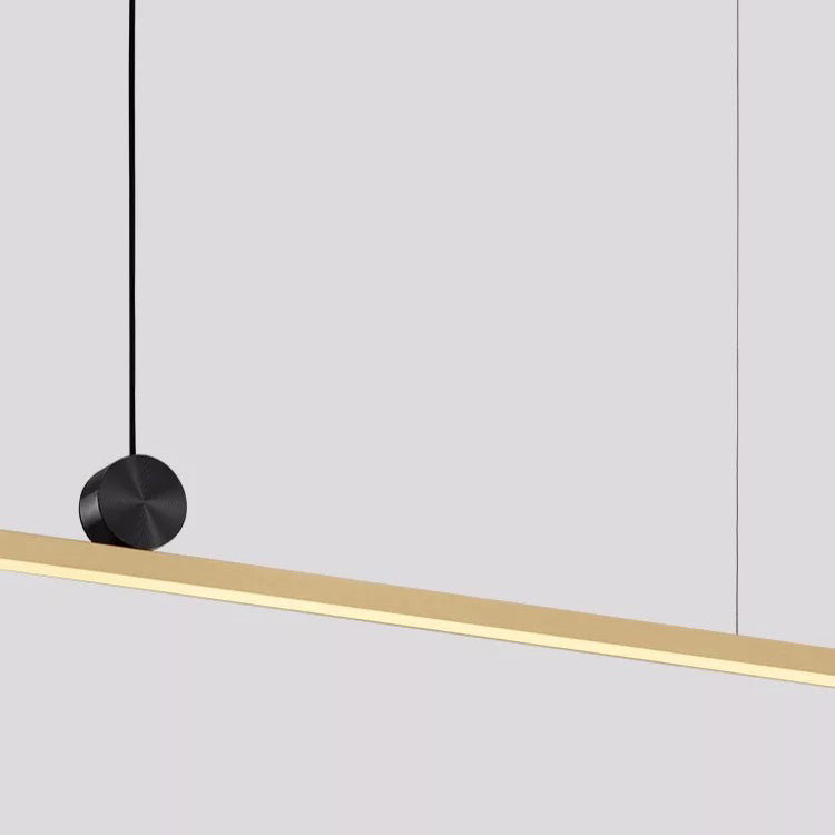 Lustre Contemporain en Cuivre Complet avec Ligne Droite en Acrylique et LED pour Îlot Luminaire Suspendu pour Salon 