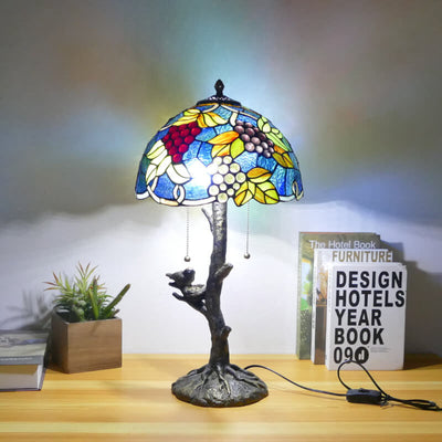 Tiffany Dragonfly Flower Stained Glass Bird Base 2-Light Table Lamp