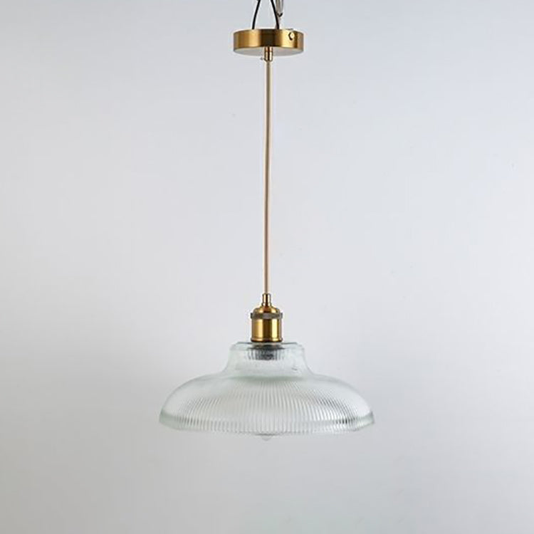 Traditional Japanese Wood Brass Glass Semicircular Loudspeaker 1-Light Pendant Light For Dining Room