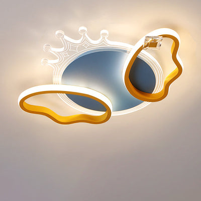 Modern Art Deco Butterfly Crown Round Acrylic Iron LED Flush Mount Ceiling Light For Bedroom