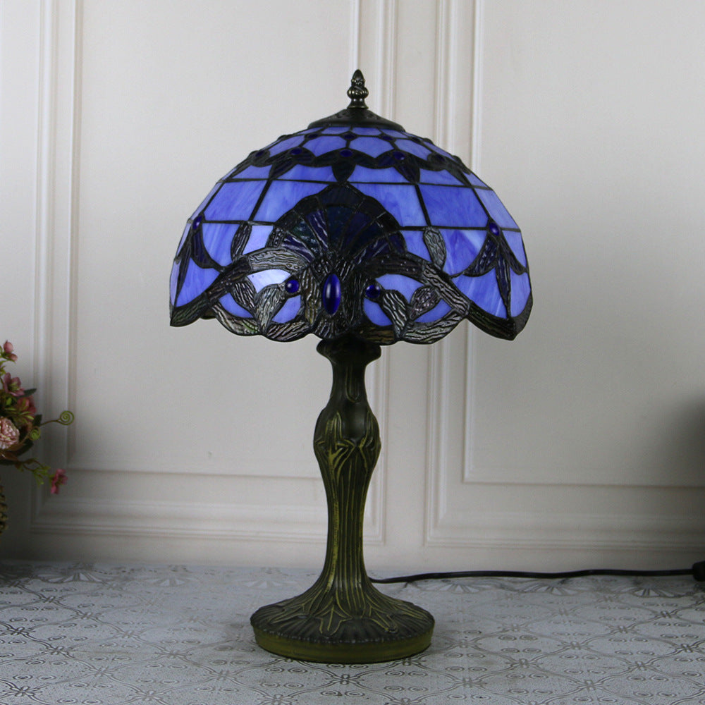 Lampe de table 1 lumière avec base en résine et vitrail Tiffany traditionnel libellule pour maison ou bureau 