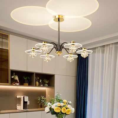 Zeitgenössische kreative Sonnenuntergang Projektion Hardware Lotusblatt Acryl LED Kronleuchter für Wohnzimmer 