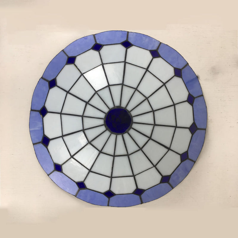 Traditional Tiffany Round Shell Bead Stained Glass 2-Light Flush Mount Ceiling Light For Hallway