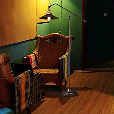 Contemporary Industrial Cylindrical Long Arm Iron 1-Light Standing Floor Lamp For Bedroom