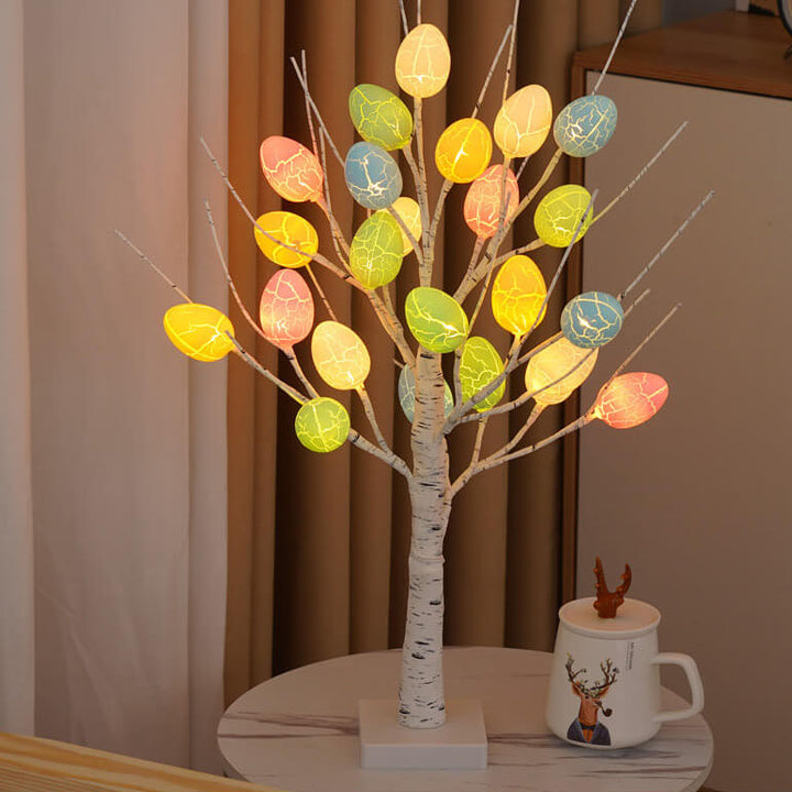 Moderne kreative Feiertagsdekorative bunte Ei-Simulation Baum Plastik LED Tischlampe 