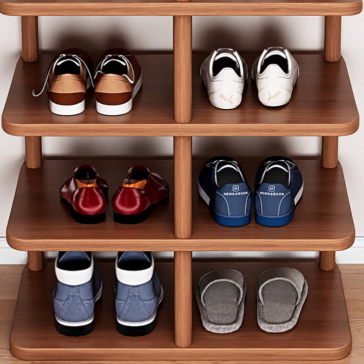 Rangement à chaussures rectangulaire contemporain rétro en MDF et bois massif, 5/6/7/8 niveaux, pour entrée 