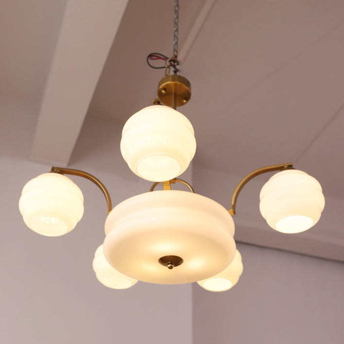 Lustre Moderne à Branches Courbées Style Mi-Siècle avec Baguette Ronde et Globes en Verre et Fer 4/6/8 Lumières pour Salon 