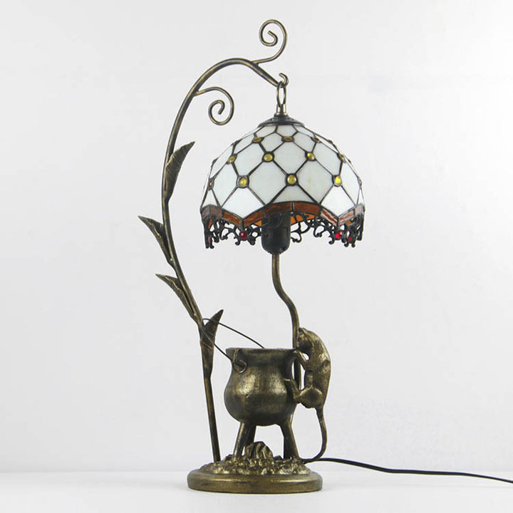 Traditional Tiffany Mouse Flower Resin Stained Glass 1-Light Table Lamp For Bedroom