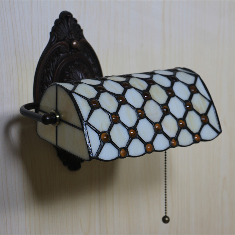 Traditional Tiffany Lucite Beads Stained Glass 1-Light Wall Sconce Lamp For Bedroom