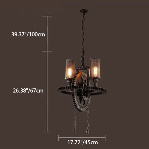 Vintage Industrial Iron Gear Shape 2-Light Chandelier