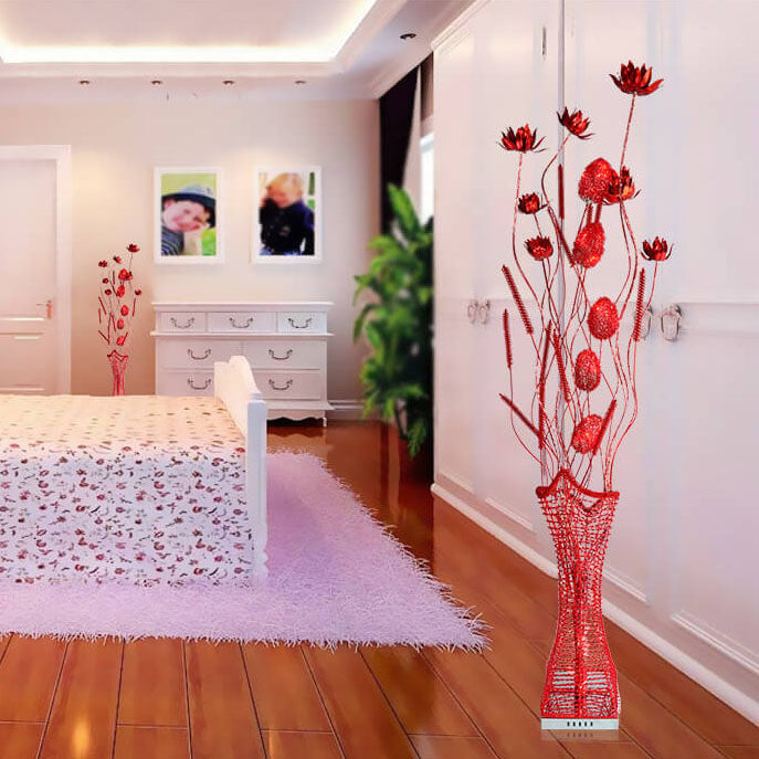 Rustic Romantic Handmade Lotus Flower Cluster Aluminum Frame LED Standing Floor Lamp