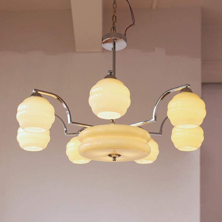 Lustre Moderne à Branches Courbées Style Mi-Siècle avec Baguette Ronde et Globes en Verre et Fer 4/6/8 Lumières pour Salon 