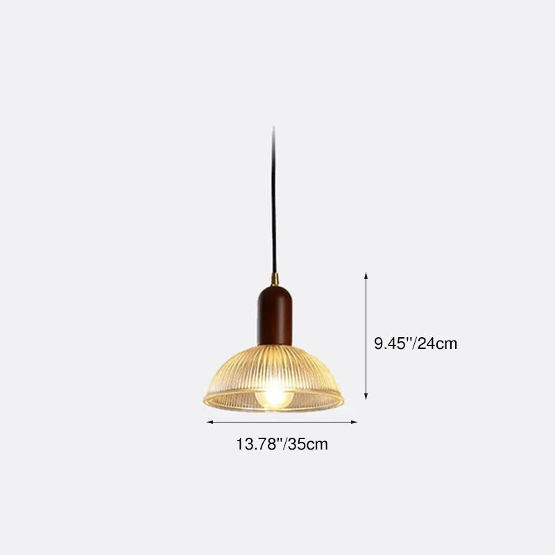 Vintage geripptes Glas 1-Licht Schalenpendelleuchte 