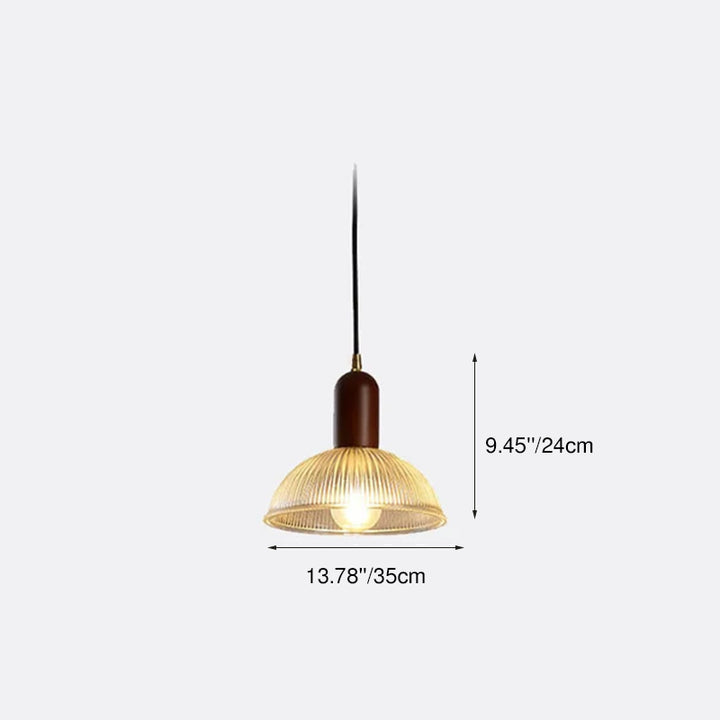 Vintage geripptes Glas 1-Licht Schalenpendelleuchte 