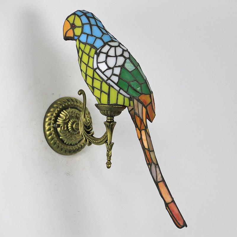 Tiffany Vintage Parrot Stained Glass 1-Light Wall Sconce Lamp