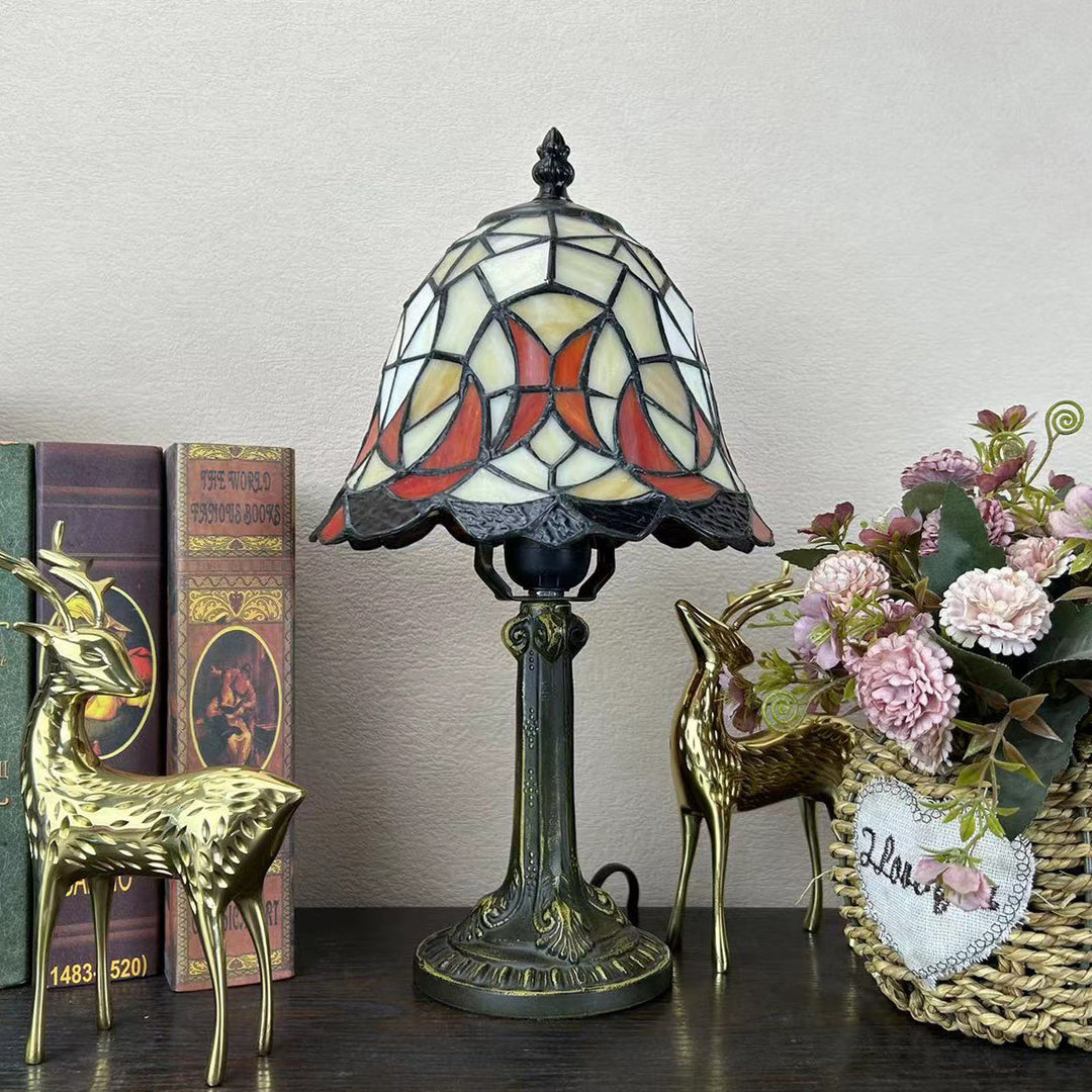 Traditional Tiffany Alloy Glass Dome Flower 1-Light Table Lamp For Bedside