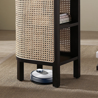 Table de nuit en bois de frêne avec tissage japonais traditionnel semi-circulaire elliptique en rotin à 2 rangements pour le chevet 