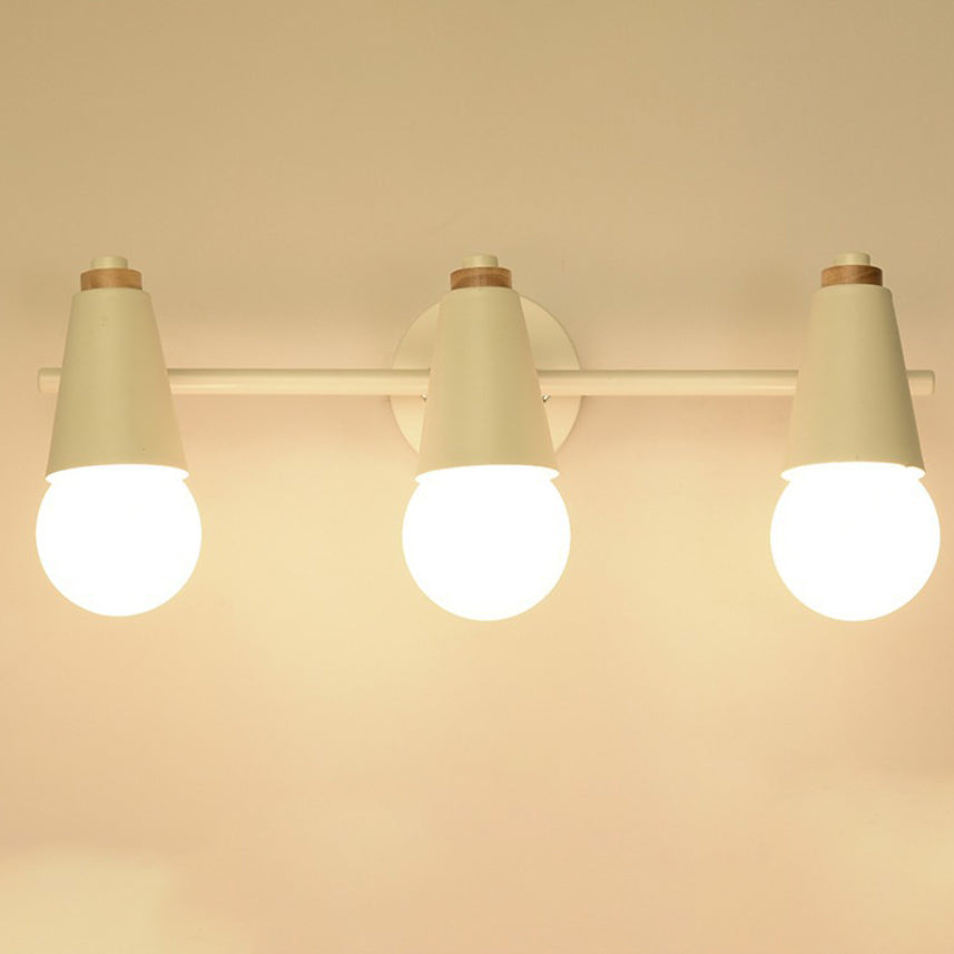 Lampe murale moderne en bois, fer et corne, cône 1/2/3 lumières pour chevet 