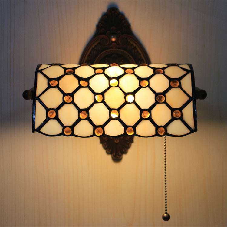 Traditional Tiffany Lucite Beads Stained Glass 1-Light Wall Sconce Lamp For Bedroom