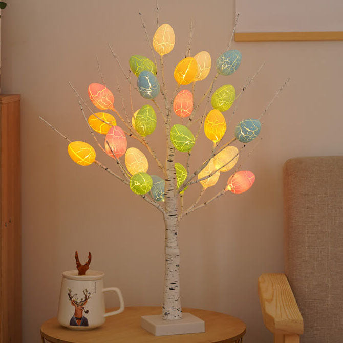 Moderne kreative Feiertagsdekorative bunte Ei-Simulation Baum Plastik LED Tischlampe 