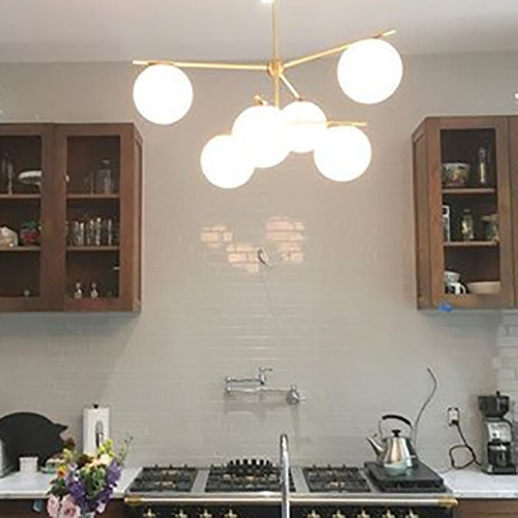 Zeitgenössische nordische Kugelzweig-Deckenleuchte aus Eisen und Kupferglas mit 3/6 Lichtern, halbbündige Deckenmontage für Wohnzimmer 