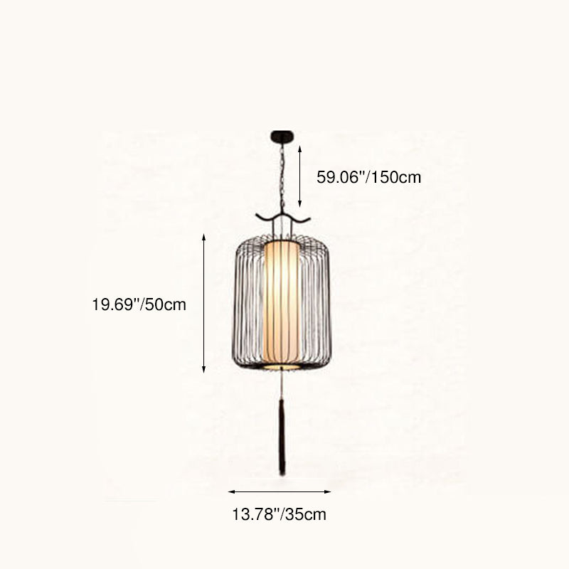 Nouveau style chinois rétro suspension à 1 lumière avec abat-jour en forme de cage à oiseaux 