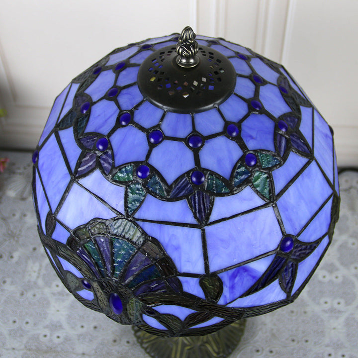 Lampe de table 1 lumière avec base en résine et vitrail Tiffany traditionnel libellule pour maison ou bureau 