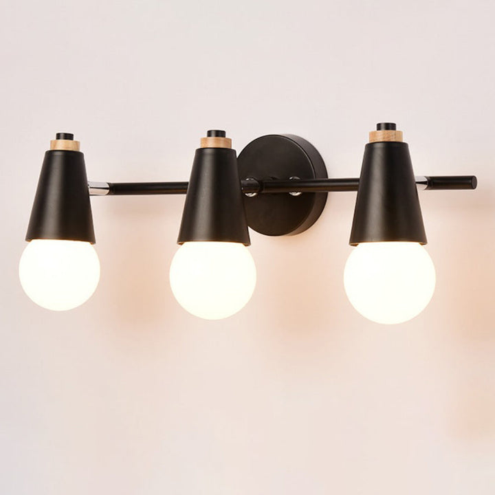 Lampe murale moderne en bois, fer et corne, cône 1/2/3 lumières pour chevet 