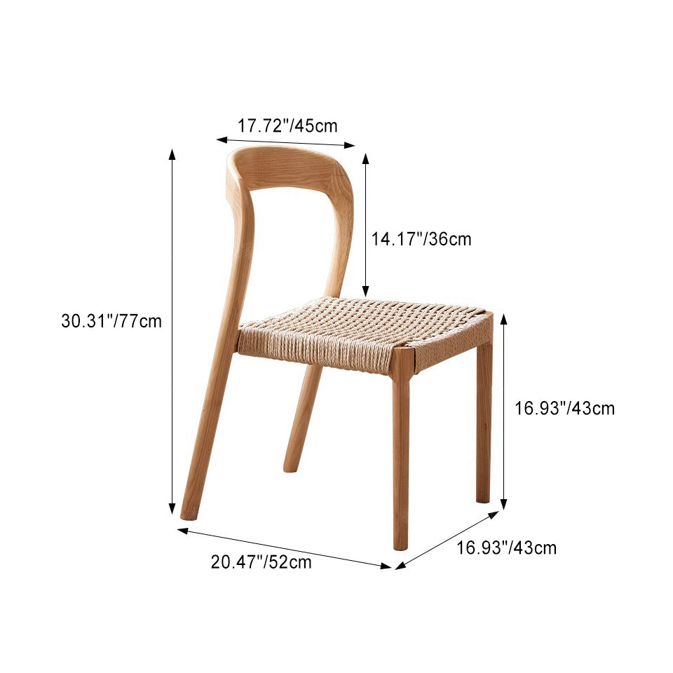 Traditioneller Vintage Stuhl mit quadratischem, geflochtenem Seilsitz, Holzrahmen, Rückenlehne ohne Armlehnen für Esszimmer 