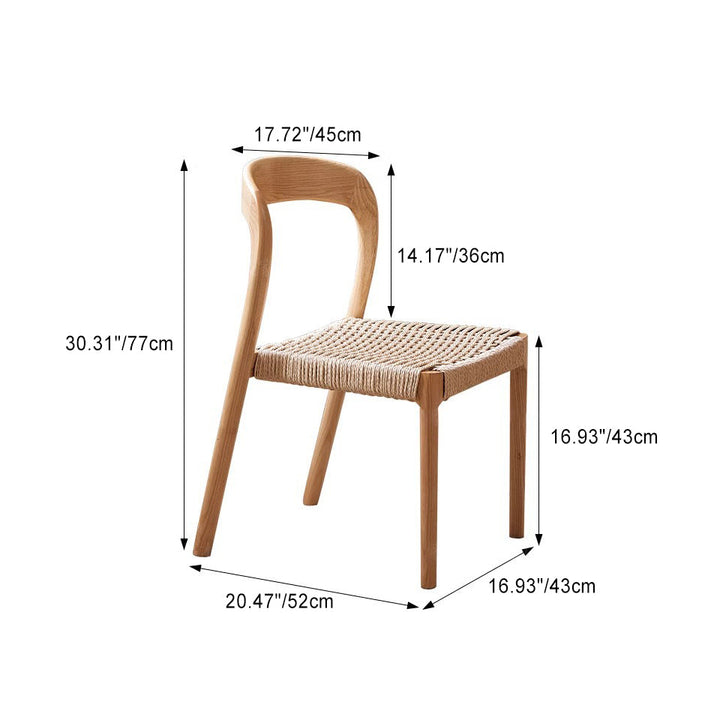 Traditioneller Vintage Stuhl mit quadratischem, geflochtenem Seilsitz, Holzrahmen, Rückenlehne ohne Armlehnen für Esszimmer 