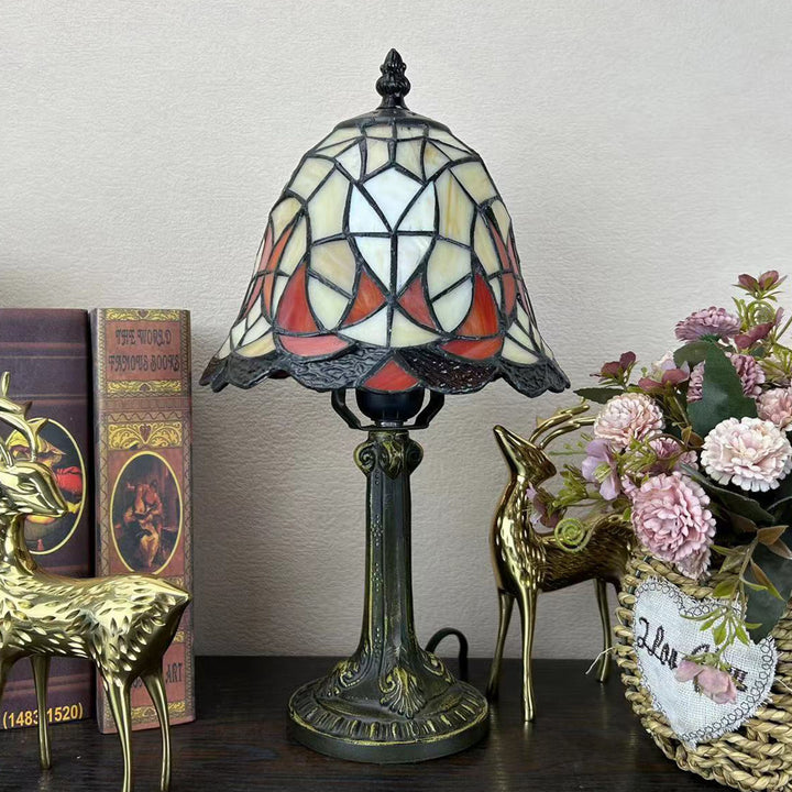 Traditional Tiffany Alloy Glass Dome Flower 1-Light Table Lamp For Bedside