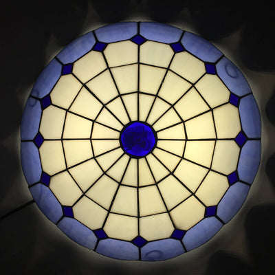 Traditional Tiffany Round Shell Bead Stained Glass 2-Light Flush Mount Ceiling Light For Hallway