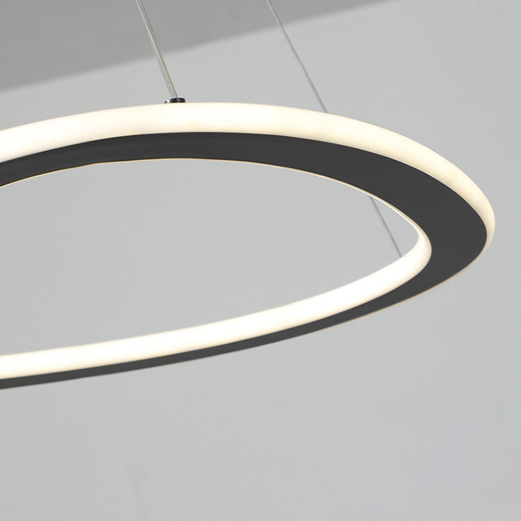 Moderne minimalistische Eisen Silica Runde Streifen LED Kronleuchter für Esszimmer 