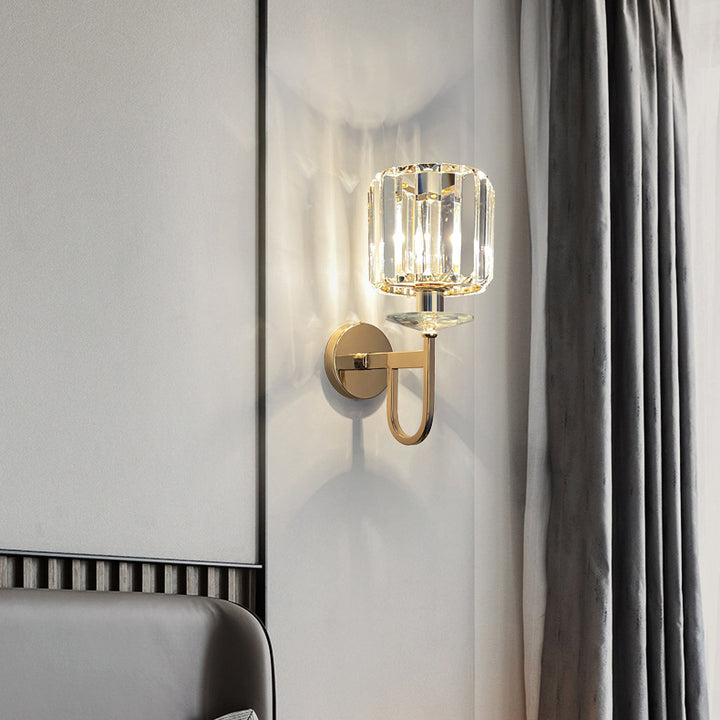 Modern Luxury Metal Iron Stainless Steel Crystal Ball Cylinder 1-Light Wall Sconce Lamp For Bedside