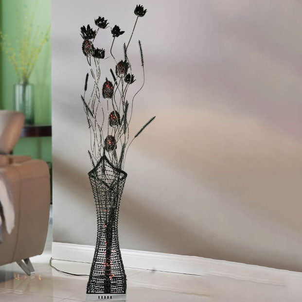 Rustikale romantische handgefertigte Lotusblumen-Cluster-Aluminiumrahmen-LED-Stehlampe 