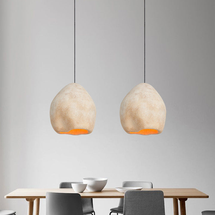 Lámpara colgante de 1 luz de imitación de piedra irregular japonesa tradicional para sala de estar 
