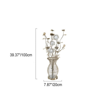 Contemporary Art Deco Floral Vase Base Aluminum 3-Light Table Lamp For Bedroom