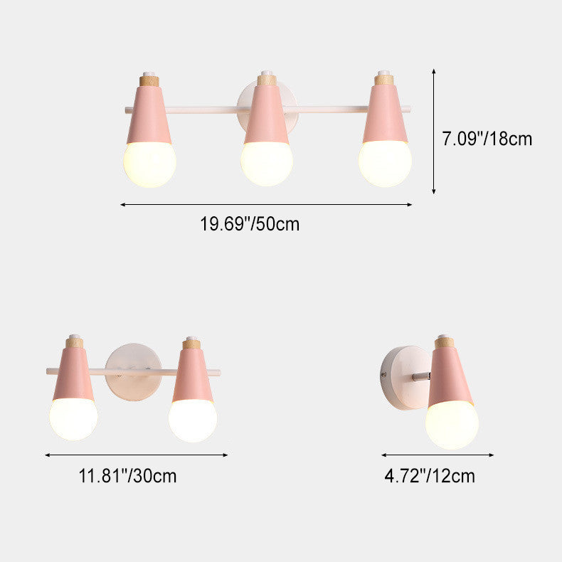 Lampe murale moderne en bois, fer et corne, cône 1/2/3 lumières pour chevet 
