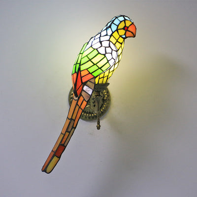 Tiffany Vintage Parrot Stained Glass 1-Light Wall Sconce Lamp