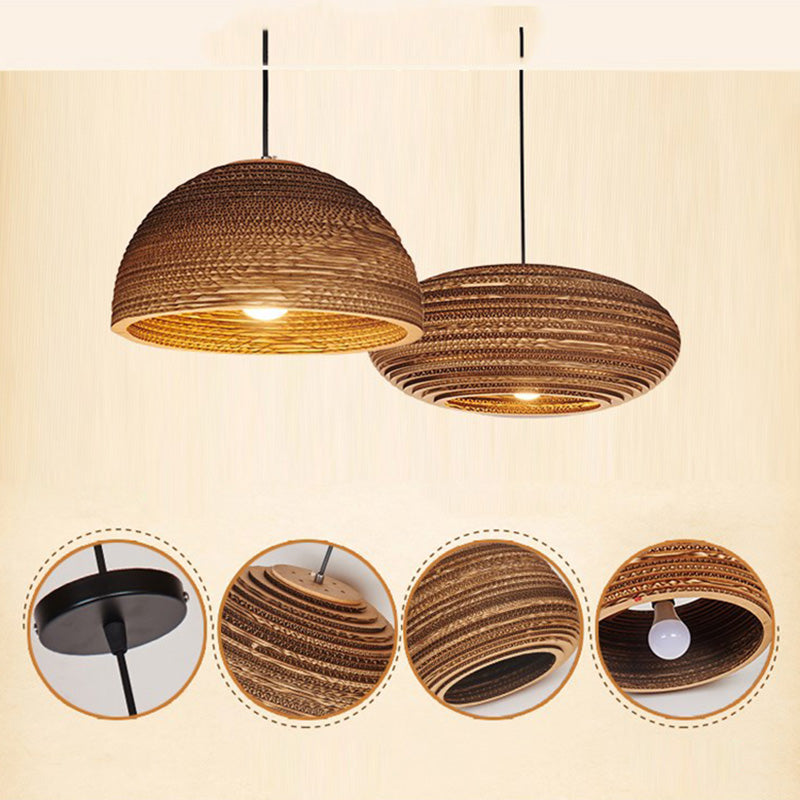 Suspension lumineuse 1 lumière contemporaine rétro en papier elliptique sphérique cloche trapézoïdale semi-circulaire polygonale pour salle à manger 