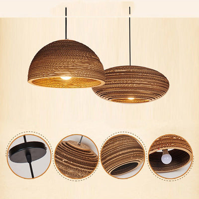 Zeitgenössische Retro Papier elliptische sphärische Glocke Trapez Halbkreis polygonale 1-Licht Pendelleuchte für Esszimmer 